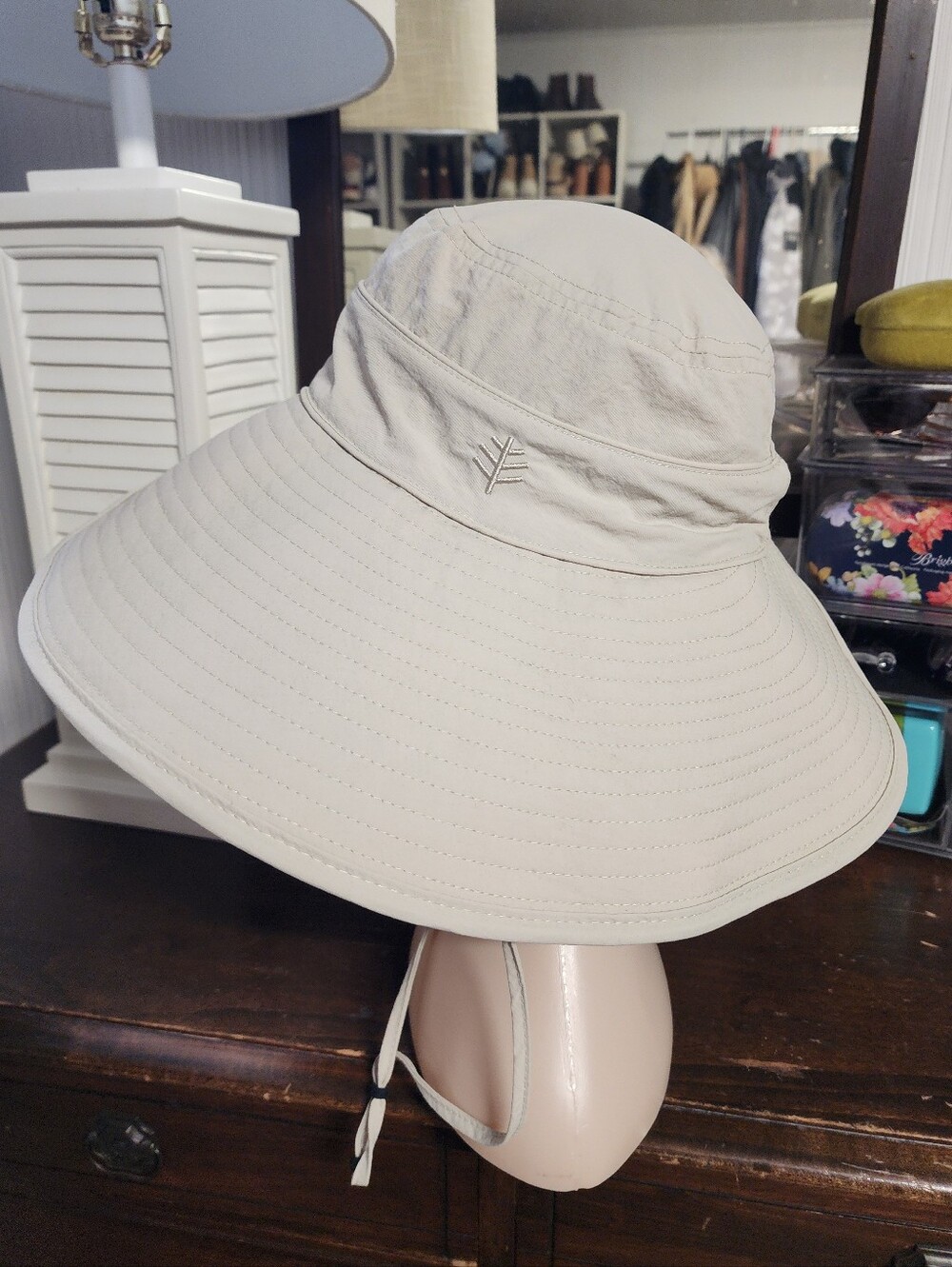 Coolibar Tan Wide Brim Sun Hat with Chin Strap - Picture 3 of 6